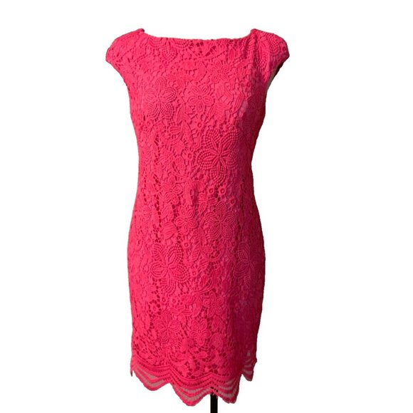 Anne Klein Dress 6 Pink Stretch Lace Cap Sleeve Career Church Party Summer - Picture 2 of 8